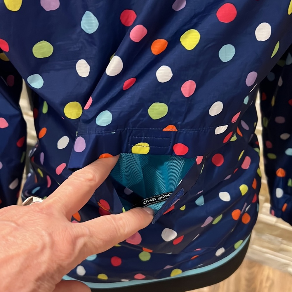 Girls Lands End Polka Dot Wind Lined Breaker Jacket M 10-12 - Picture 6 of 11